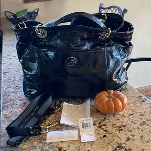 Authentic Coach black patent diaper/travel tote